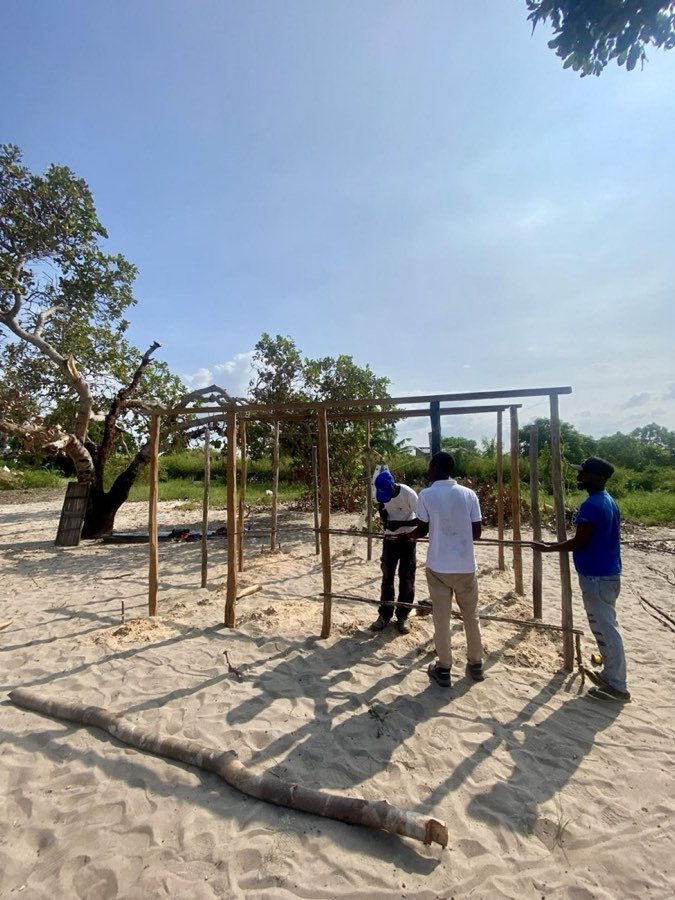 The frame of a new home going up on a Goodwill community build
